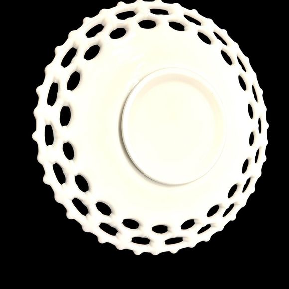 Set 2 White Milk Glass Doric Open Lace Edge Plate Platter Milkglass 11" Footed - Picture 14 of 16